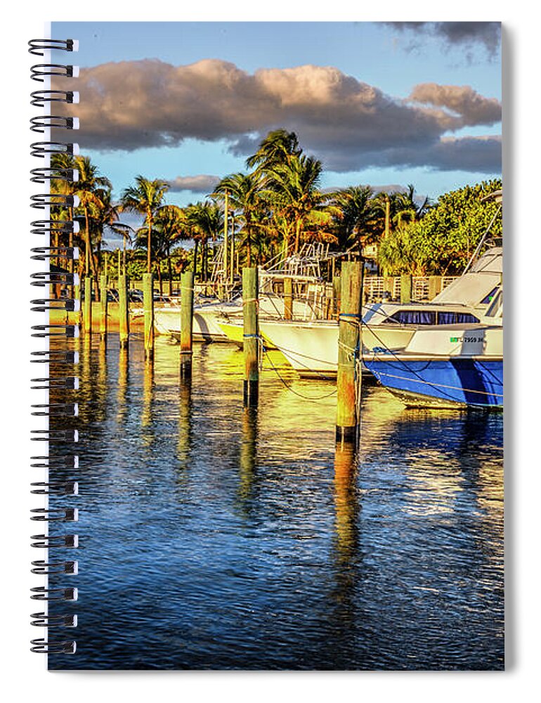 Boats Spiral Notebook featuring the photograph Boats in the Evening Sunshine by Debra and Dave Vanderlaan