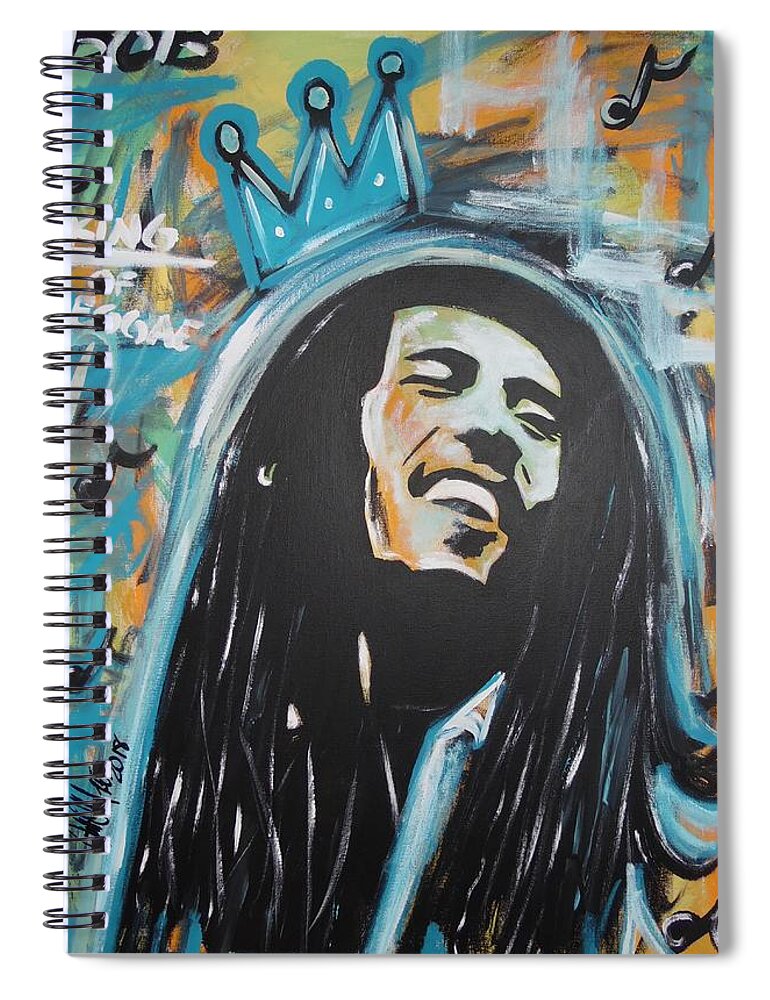 Bob Marley Spiral Notebook featuring the painting Bob The King by Antonio Moore