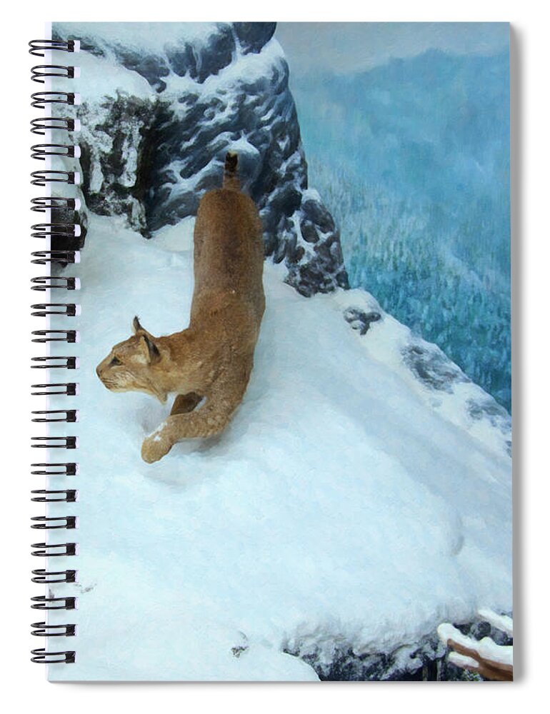 Bobcat Spiral Notebook featuring the digital art Bobcat on a mountain ledge by Flees Photos