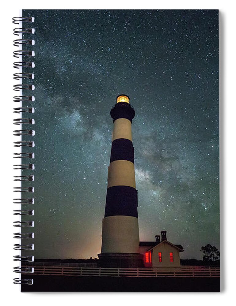 Bodie Spiral Notebook featuring the photograph Bodie lighthouse and Milky Way by Jack Nevitt