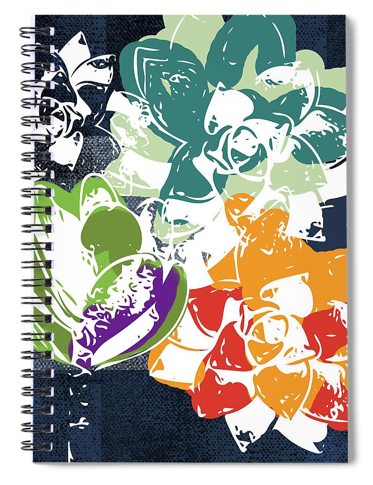 Succulents Spiral Notebook featuring the mixed media Bold Succulents 1- Art by Linda Woods by Linda Woods