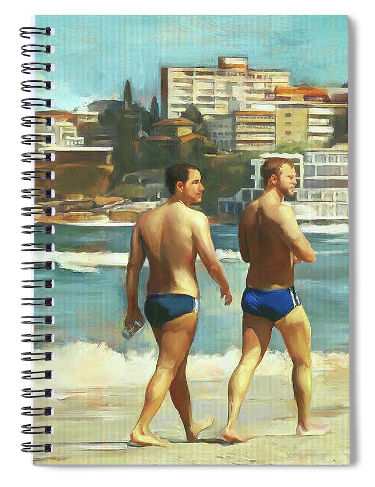 Landscape Spiral Notebook featuring the digital art Bondi Beach Boys by Simon Sturge