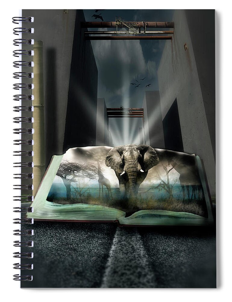 Elephant Spiral Notebook featuring the digital art Book of enlightenment by Nathan Wright
