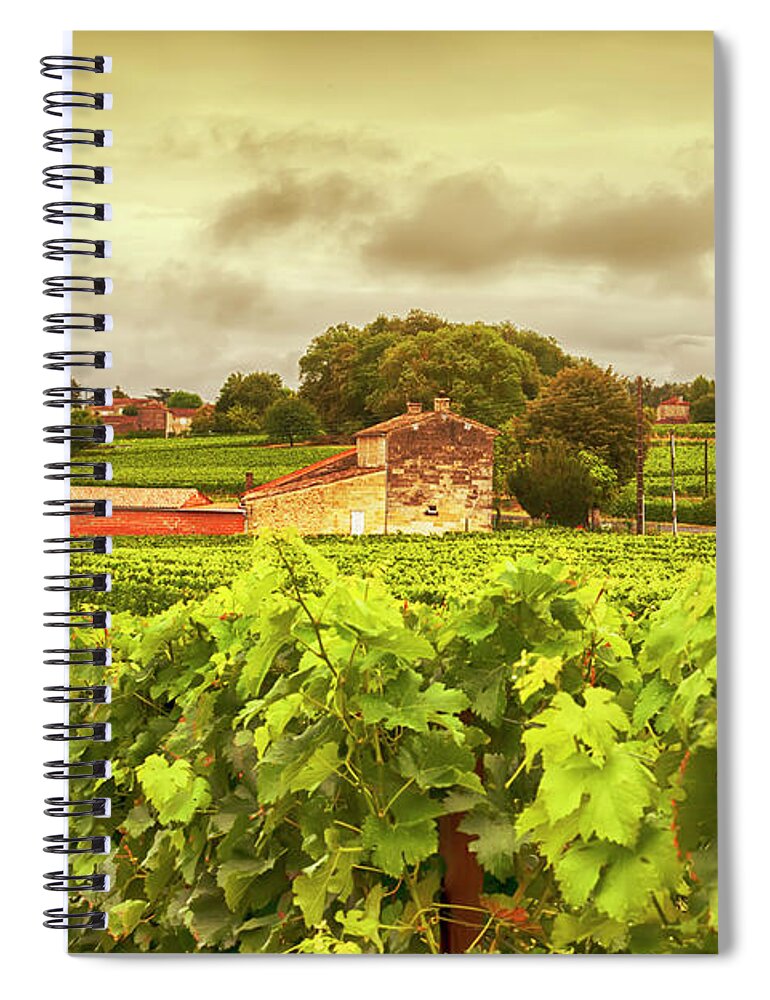 Old Spiral Notebook featuring the photograph Bordeaux country side panorama by Ariadna De Raadt