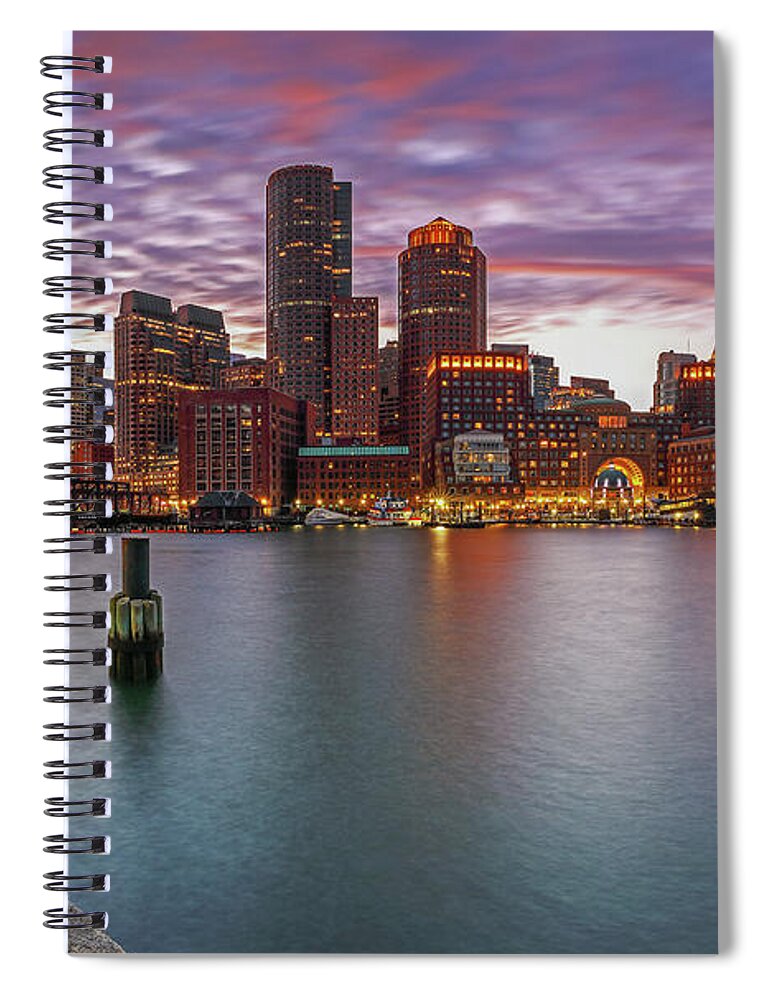Boston Spiral Notebook featuring the photograph Boston Harbor and Financial Waterfront District Skyline by Juergen Roth