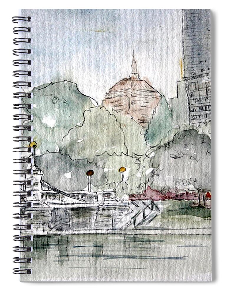 Boston Spiral Notebook featuring the painting Boston Public Gardens Bridge by Julie Lueders 