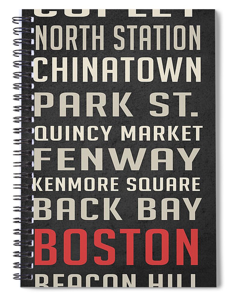 Boston Spiral Notebook featuring the digital art Boston Subway Stops Poster by Edward Fielding