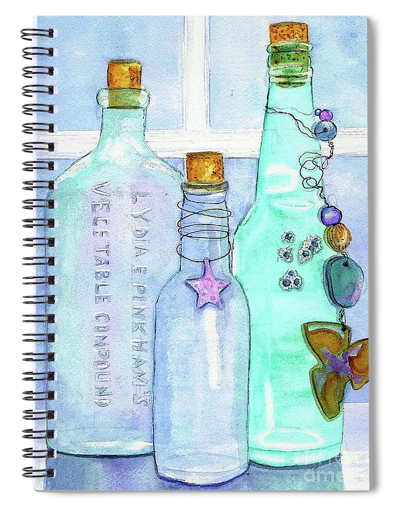 Bottles Spiral Notebook featuring the painting Bottles with Barnacles by Midge Pippel