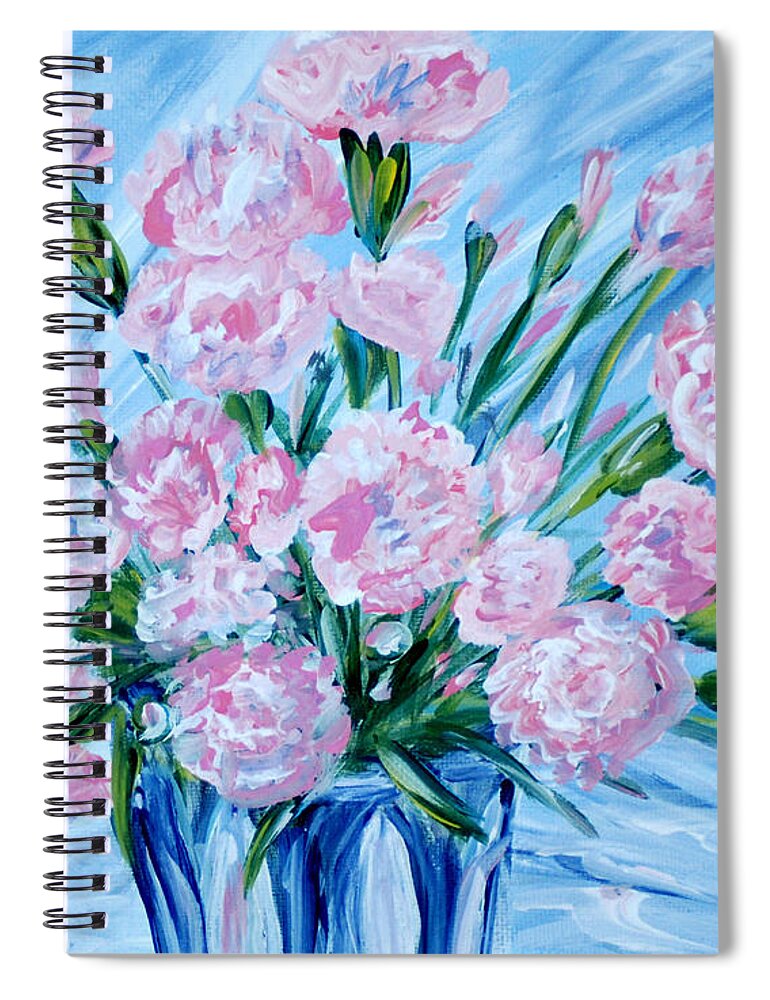 Best Buy Art Spiral Notebook featuring the painting Bouguet of Carnations. Joyful Gift. Thank you Collection by Oksana Semenchenko