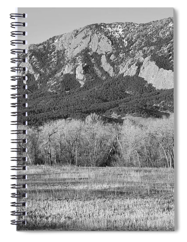 'flatiron' Spiral Notebook featuring the photograph Boulder Colorado Flatiron View From Jay Rd BW by James BO Insogna