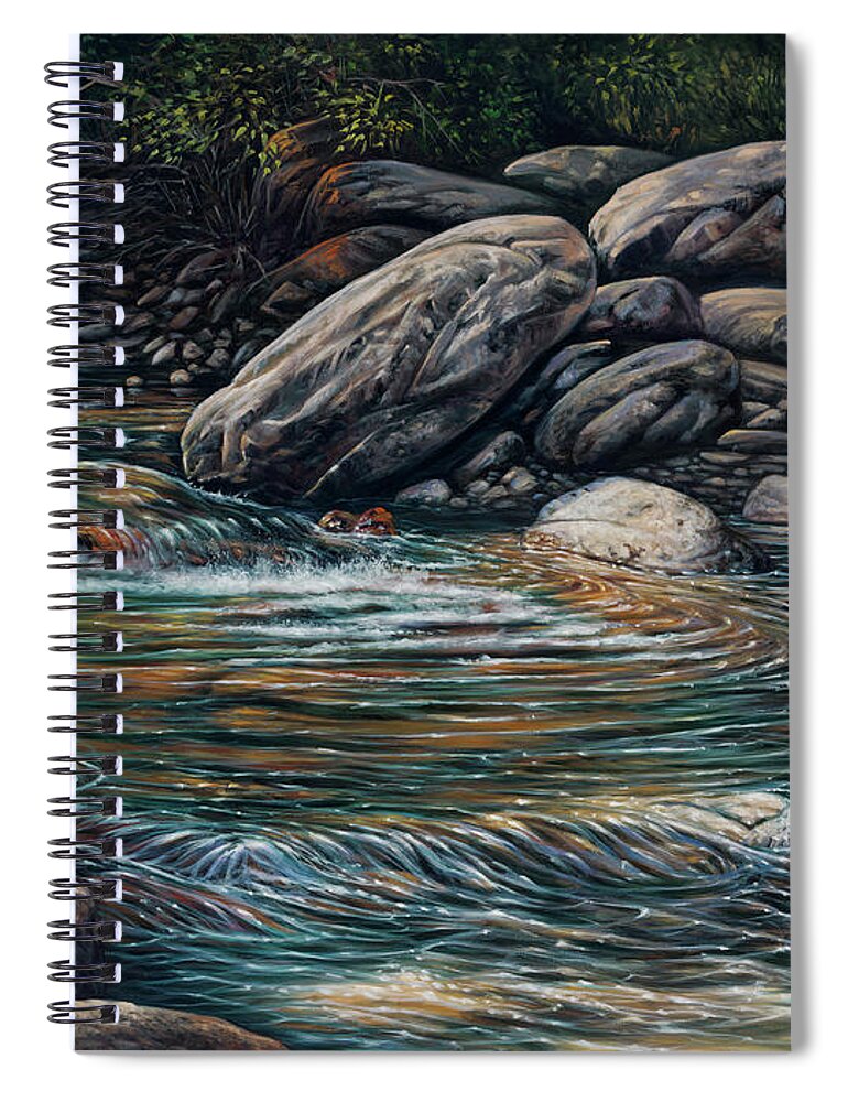 Landscape Spiral Notebook featuring the painting Boulders at Jemez by Ricardo Chavez-Mendez