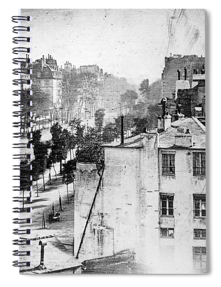 Louis Daguerre Spiral Notebook featuring the photograph Boulevard Du Temple, By Daguerre, 1838 by Science Source