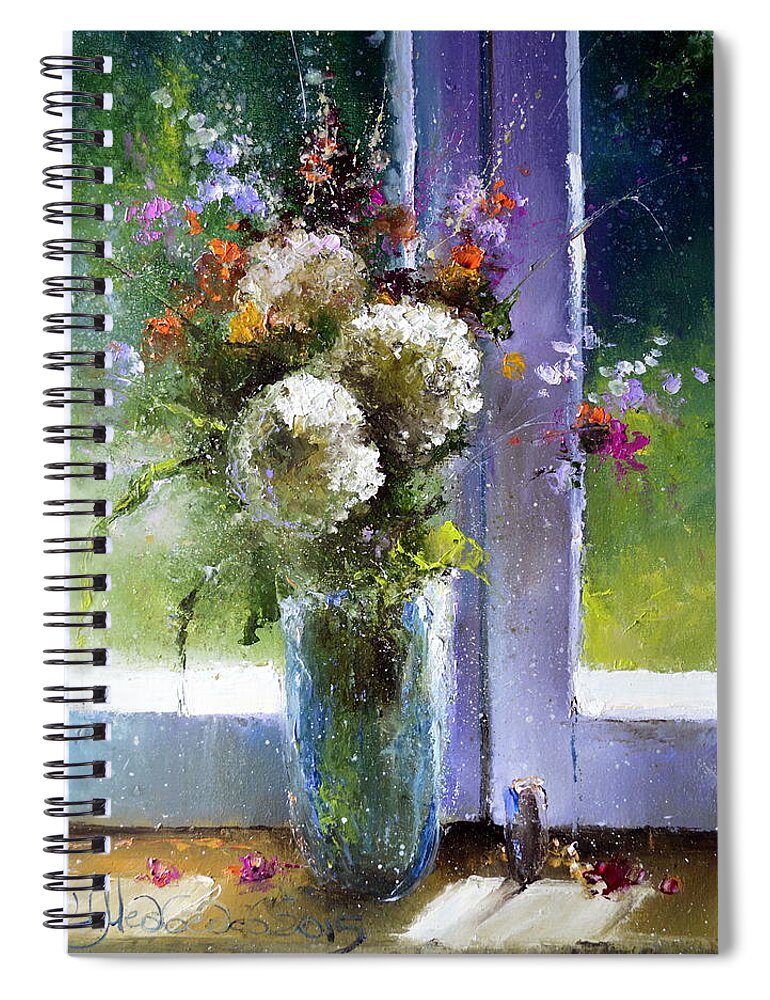 Russian Artists New Wave Spiral Notebook featuring the painting Bouquet at Window by Igor Medvedev