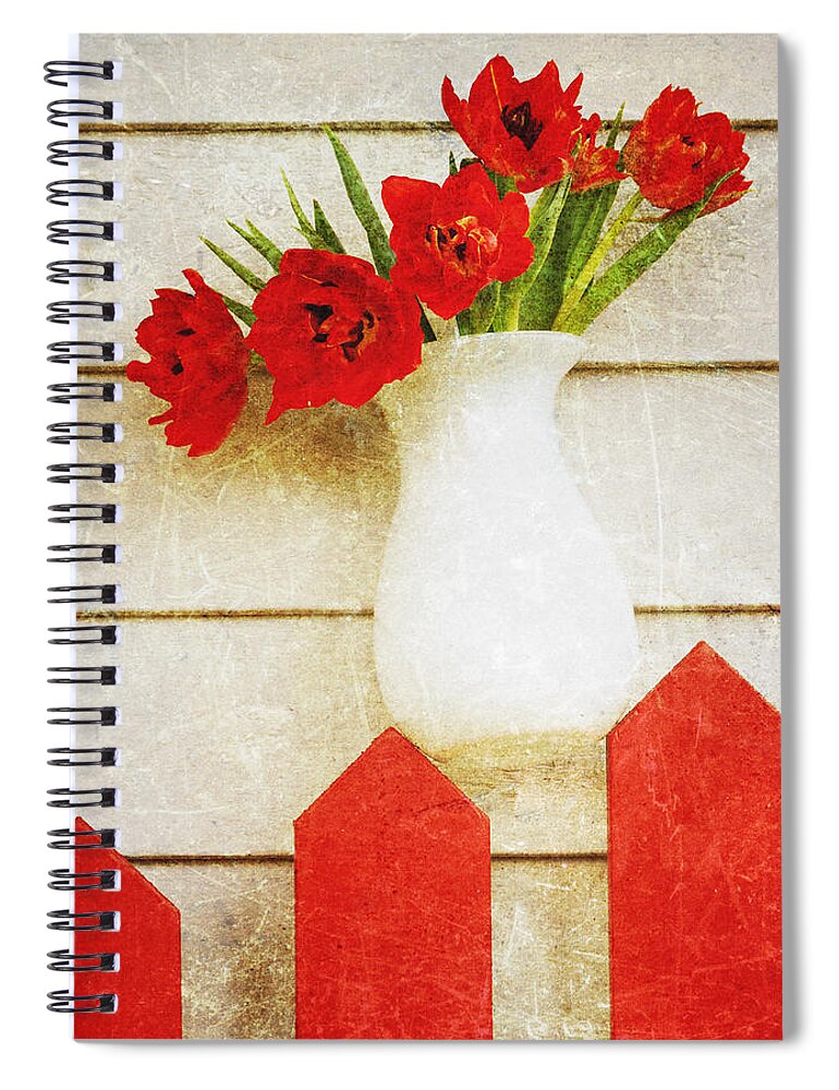 Vase Spiral Notebook featuring the photograph Bouquet on a Bench by Rebecca Cozart