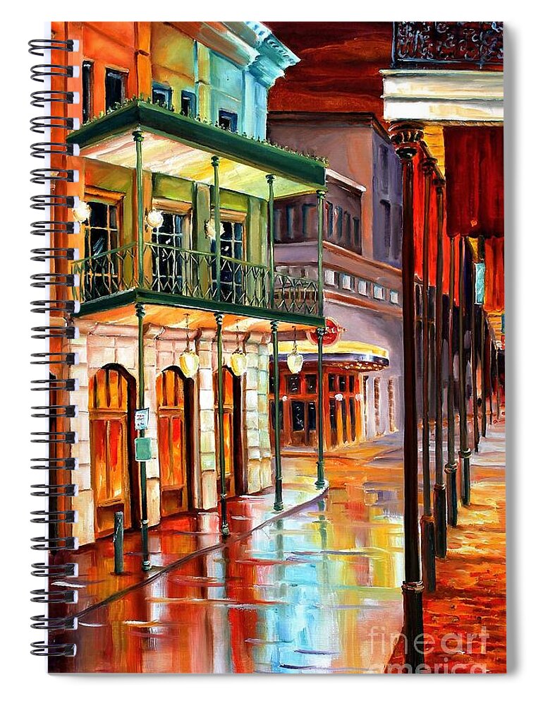 New Orleans Spiral Notebook featuring the painting Bourbon Street Glow by Diane Millsap