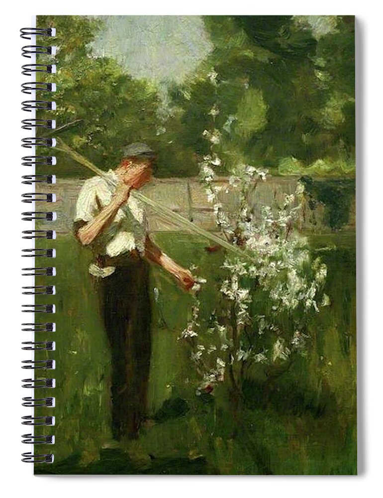 Boy Spiral Notebook featuring the painting Boy with a Grass Rake by Henry Scott Tuke