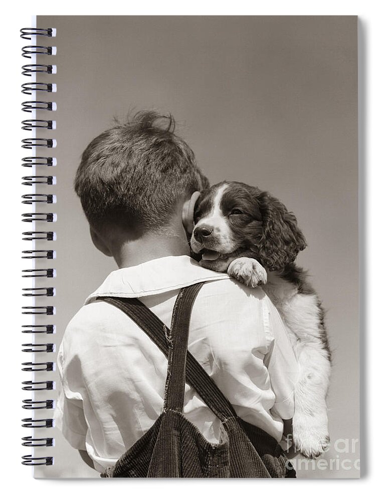 1930s Spiral Notebook featuring the photograph Boy With Puppy, C.1930-40s by H Armstrong Roberts ClassicStock