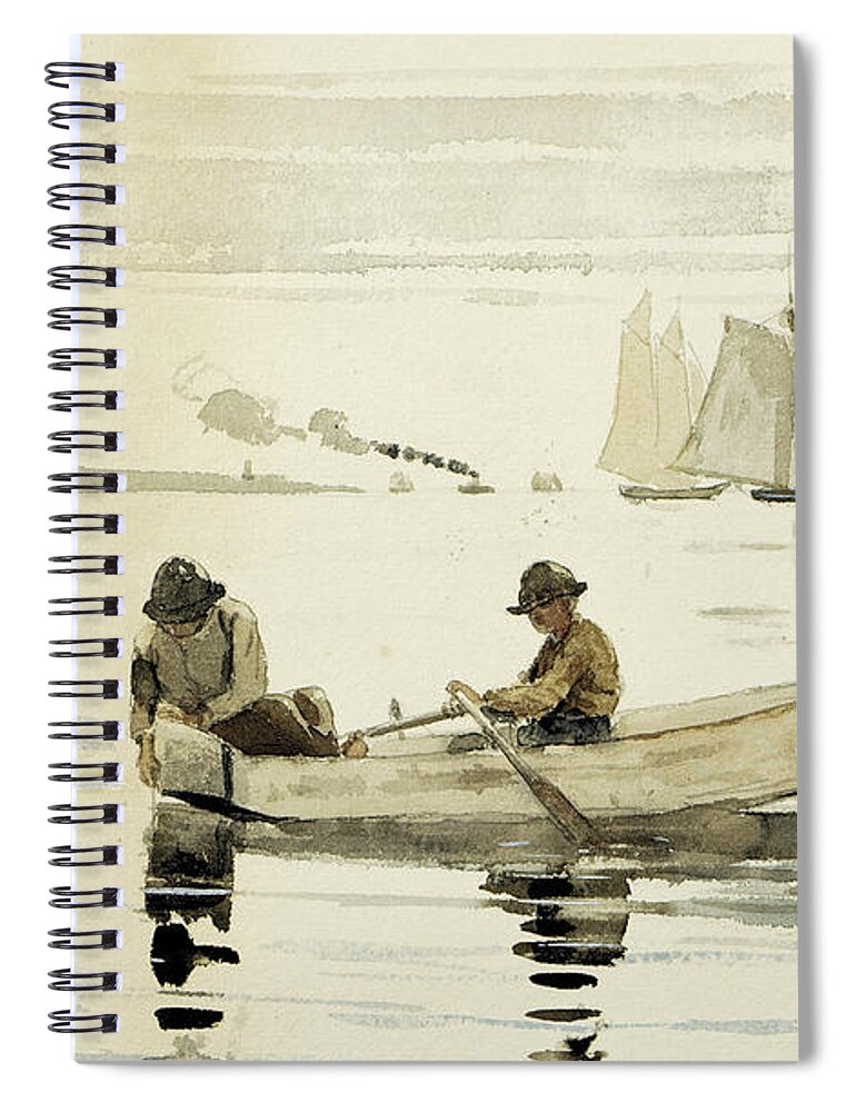 Winslow Homer Spiral Notebook featuring the drawing Boys Fishing by Winslow Homer