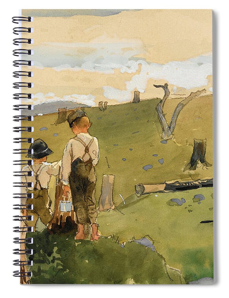 Winslow Homer Spiral Notebook featuring the drawing Boys on a Hillside by Winslow Homer