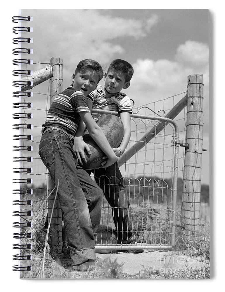 1950s Spiral Notebook featuring the photograph Boys Stealing A Watermelon, C.1950s by H Armstrong Roberts and ClassicStock