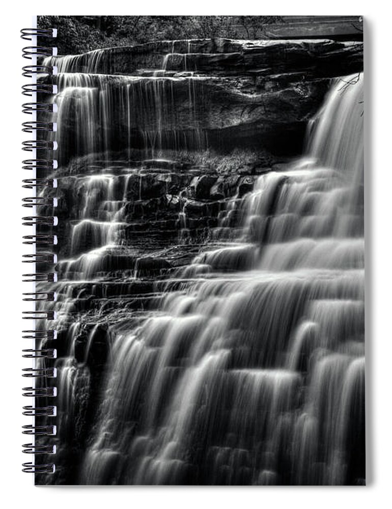 Ohio Spiral Notebook featuring the photograph Brandywine Falls at Cuyahoga Valley National Park B W by Roger Passman