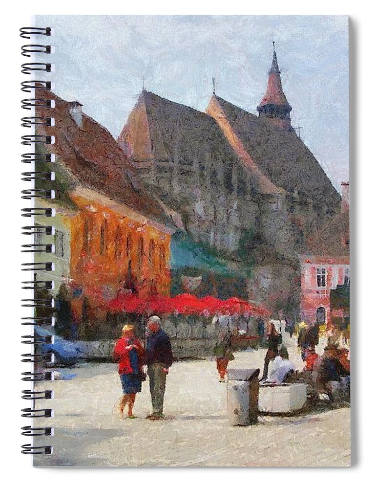 Shop Spiral Notebook featuring the painting Brasov Council Square by Jeffrey Kolker