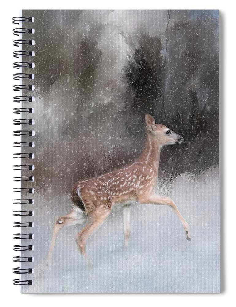 Jai Johnson Spiral Notebook featuring the photograph Braving Her First Snow - Whitetail Deer Fawn Art by Jai Johnson by Jai Johnson