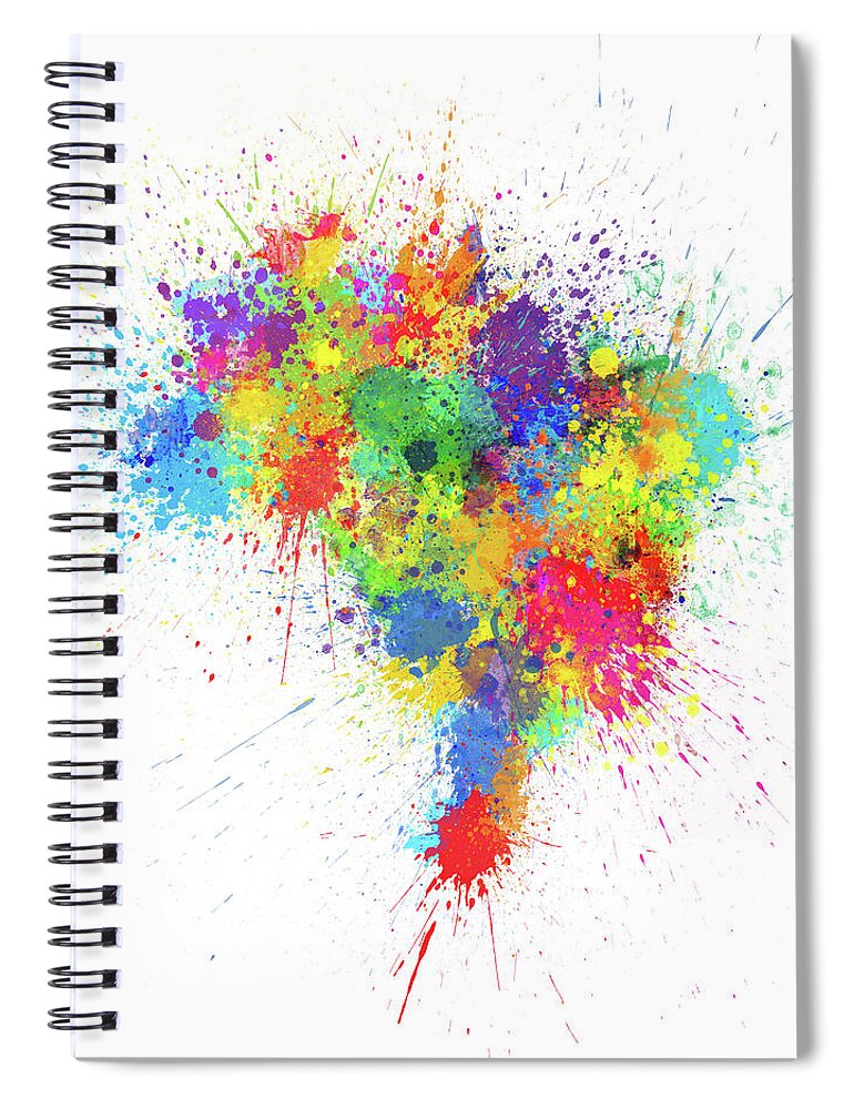Brazil Map Spiral Notebook featuring the digital art Brazil Paint Splashes Map by Michael Tompsett
