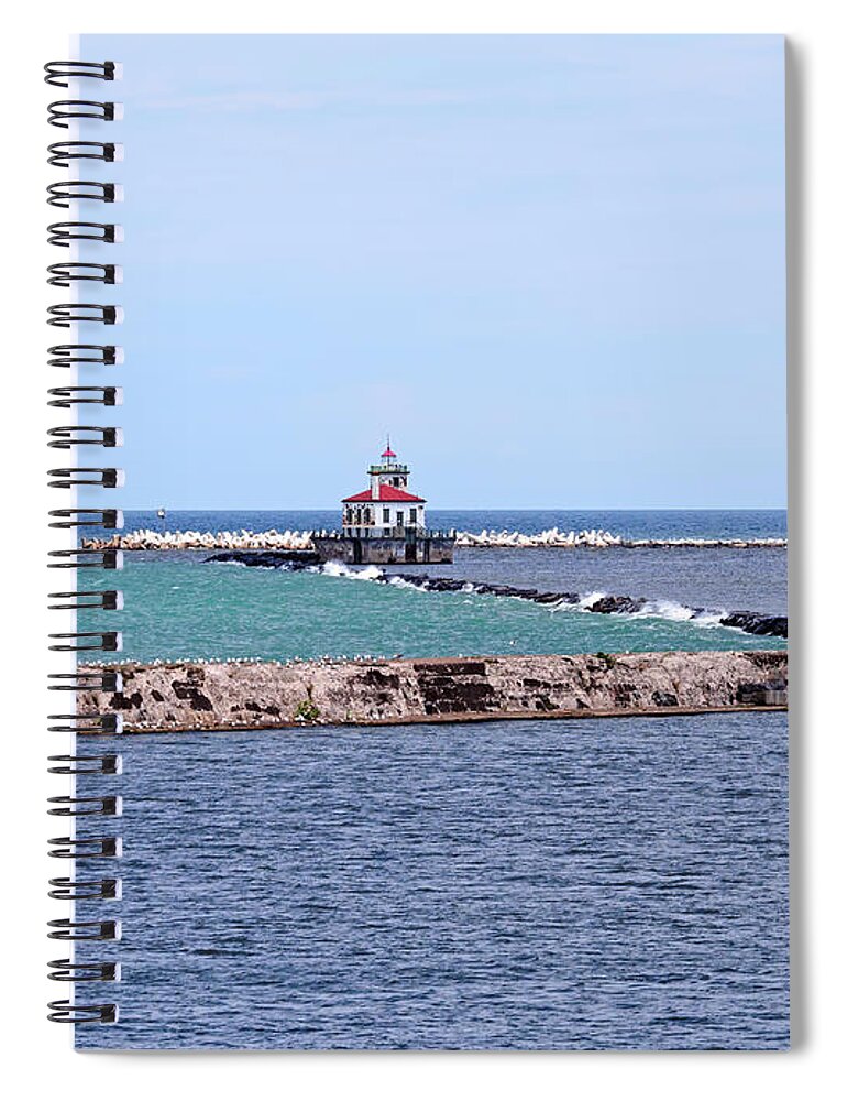 Breakwater Spiral Notebook featuring the photograph Breakwater and lighthouse in Oswego New York by Louise Heusinkveld