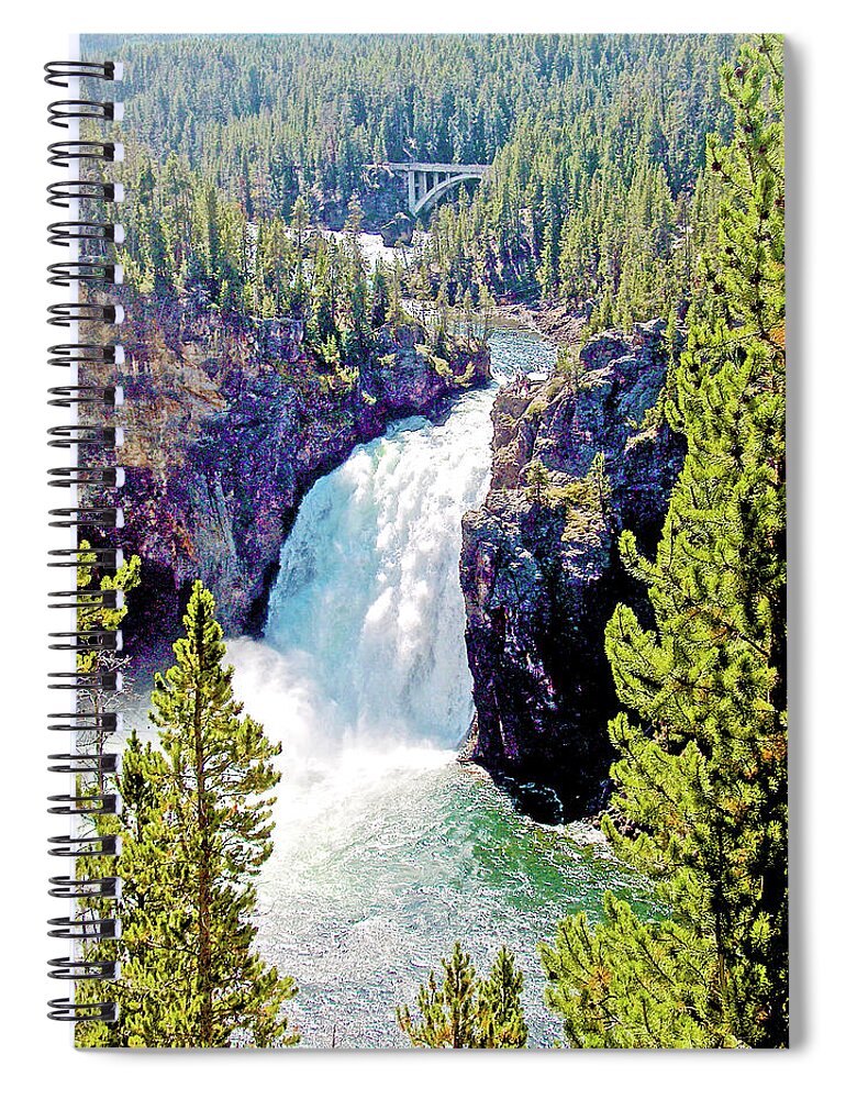 Bridge Above Upper Yellowstone Falls From North Rim In Yellowstone Canyon In Yellowstone National Park Spiral Notebook featuring the photograph Bridge above Upper Yellowstone Falls in Yellowstone National Park, Wyoming by Ruth Hager