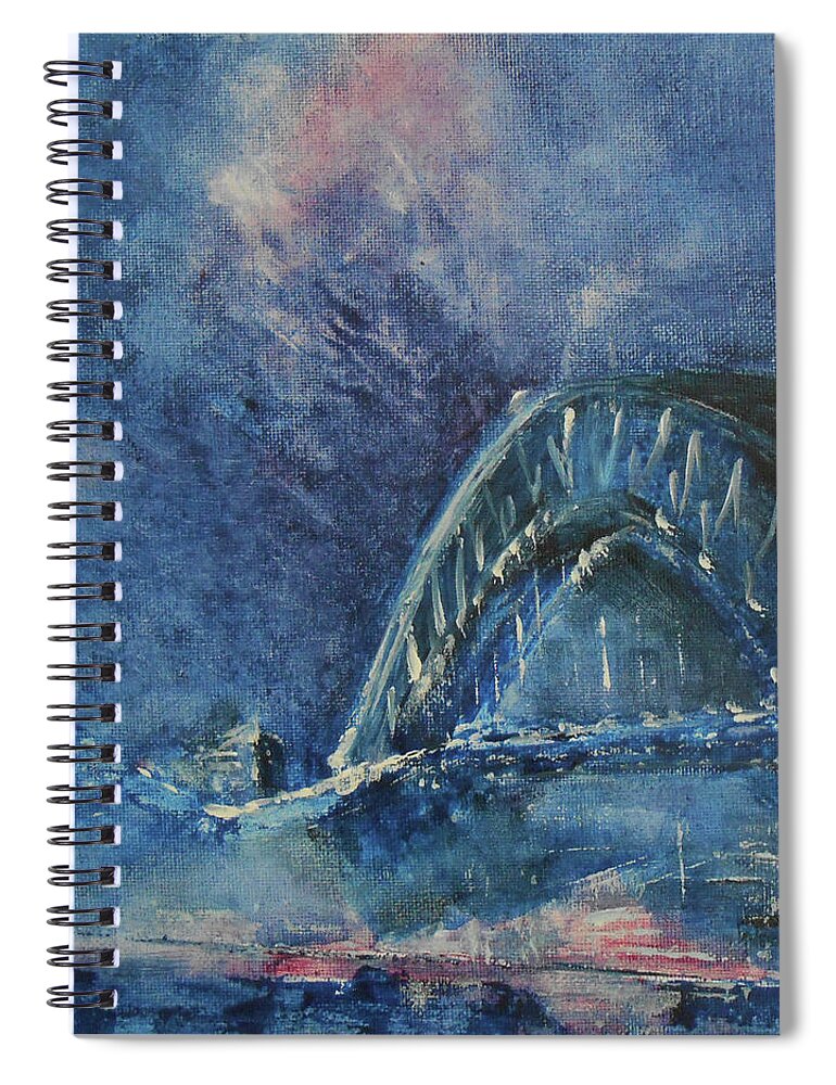 Abstract Spiral Notebook featuring the painting Bridge To All Dreams by Jane See