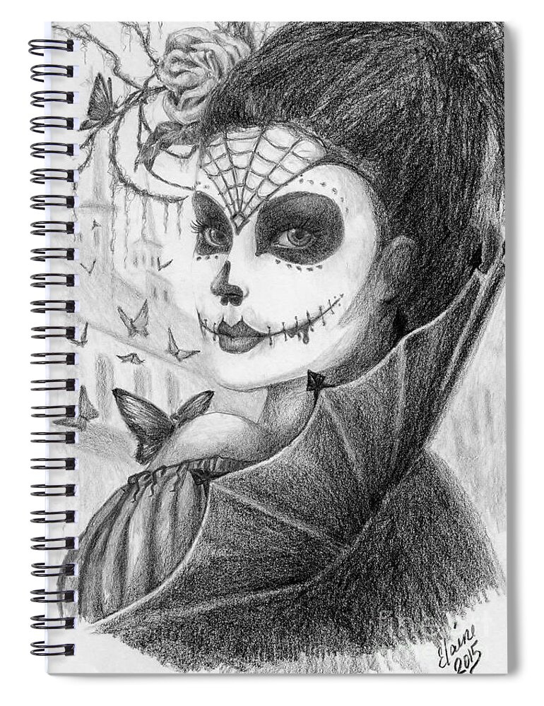 Skull Portrait Spiral Notebook featuring the drawing Brigitte by Elaine Berger