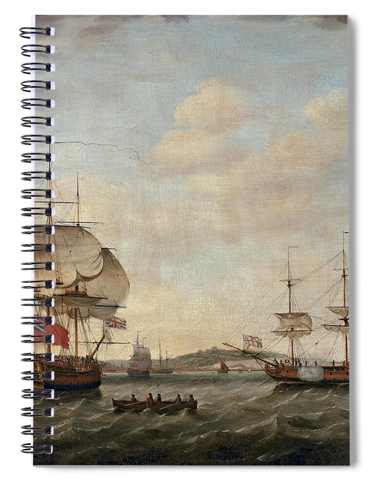 Francis Holman Spiral Notebook featuring the painting British 6th Rate Man of War Off Dover by Francis Holman