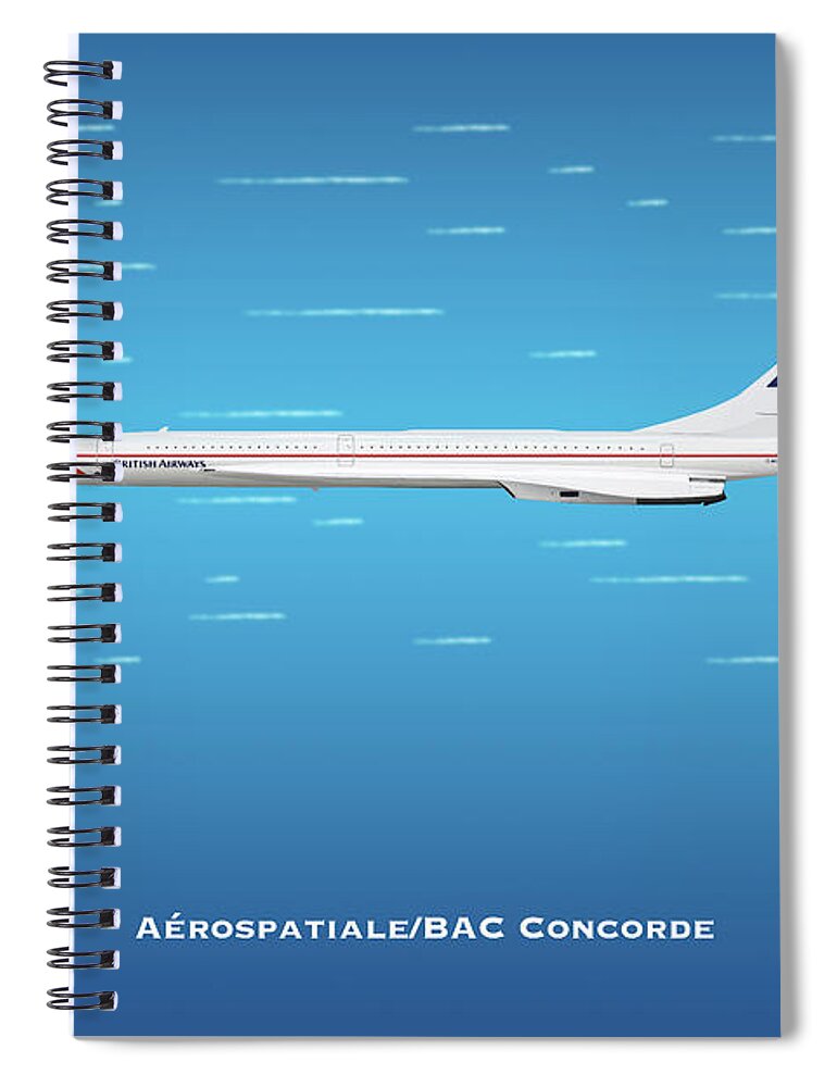 Concorde Spiral Notebook featuring the digital art British Airways BAC Concorde Classic by Airpower Art