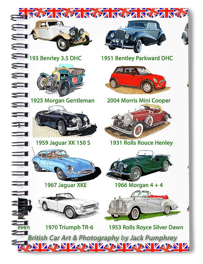 British Car Art And Photography Spiral Notebook featuring the painting British Car Art Poster by Jack Pumphrey