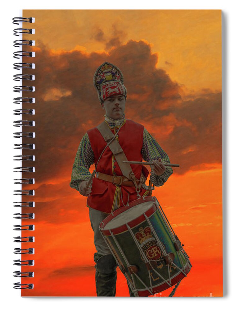 British Drummer Sunset Spiral Notebook featuring the digital art British Drummer Sunset by Randy Steele