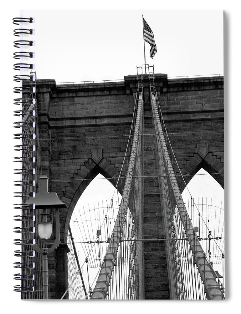 Brooklyn Bridge Spiral Notebook featuring the photograph Brooklyn Bridge 02 BW - New York by Pamela Critchlow