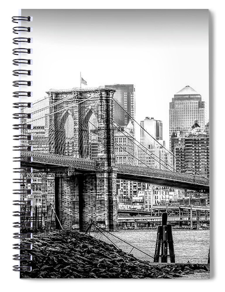 Brooklyn Bridge Spiral Notebook featuring the photograph Brooklyn Bridge Manhattan Landscape Architecture Black White by Chuck Kuhn
