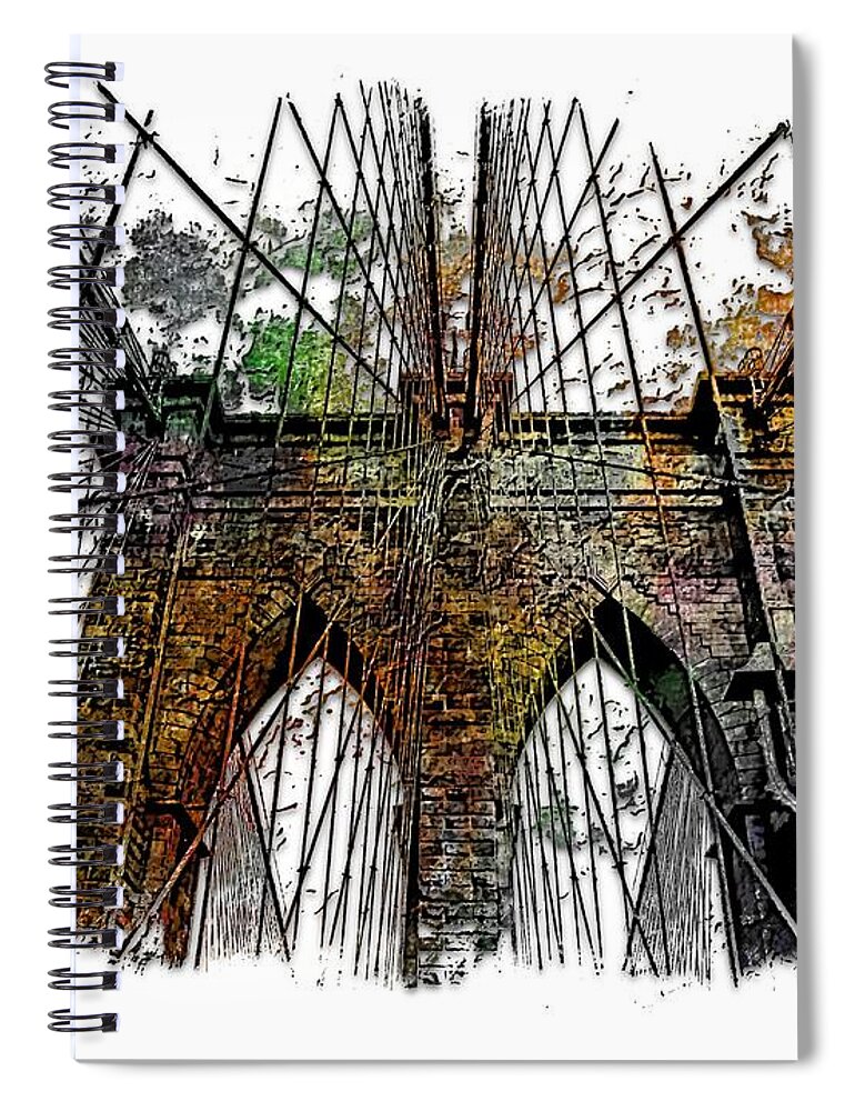 Muted Spiral Notebook featuring the photograph Brooklyn Bridge Muted Rainbow 3 Dimensional by DiDesigns Graphics