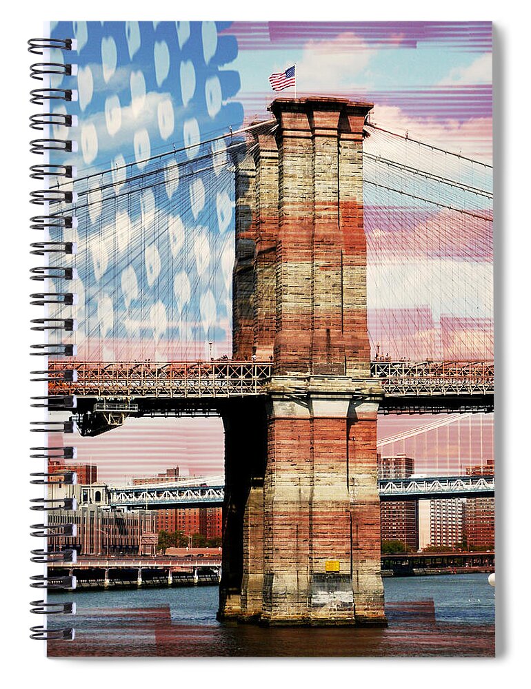 Brooklyn Spiral Notebook featuring the photograph Brooklyn Bridge with Stars and Stripes by Adriana Zoon