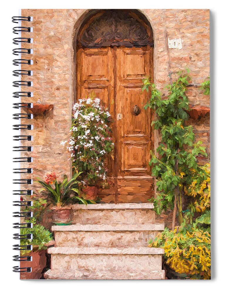 Cortona Spiral Notebook featuring the painting Brown Door of Tuscany by David Letts