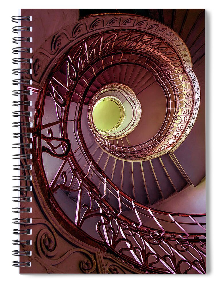Architecture Spiral Notebook featuring the photograph Brown spiral art deco staircase by Jaroslaw Blaminsky