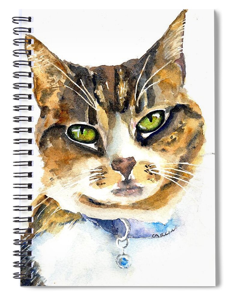 Tabby Spiral Notebook featuring the painting Brown Tabby Cat Watercolor by Carlin Blahnik CarlinArtWatercolor