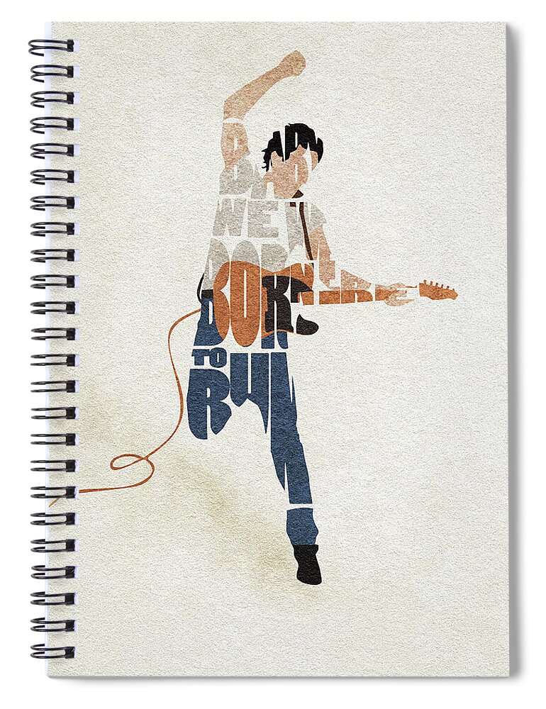 Bruce Springsteen Spiral Notebook featuring the digital art Bruce Springsteen Typography Art by Inspirowl Design