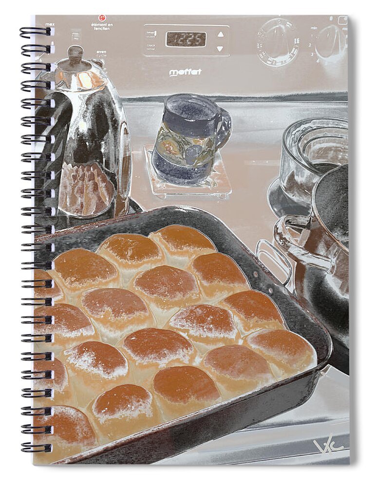 Victor Shelley Spiral Notebook featuring the digital art B's Kitchen by Victor Shelley
