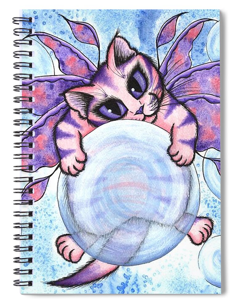 Bubbles Cute Cat Spiral Notebook featuring the painting Bubble Fairy Kitten by Carrie Hawks