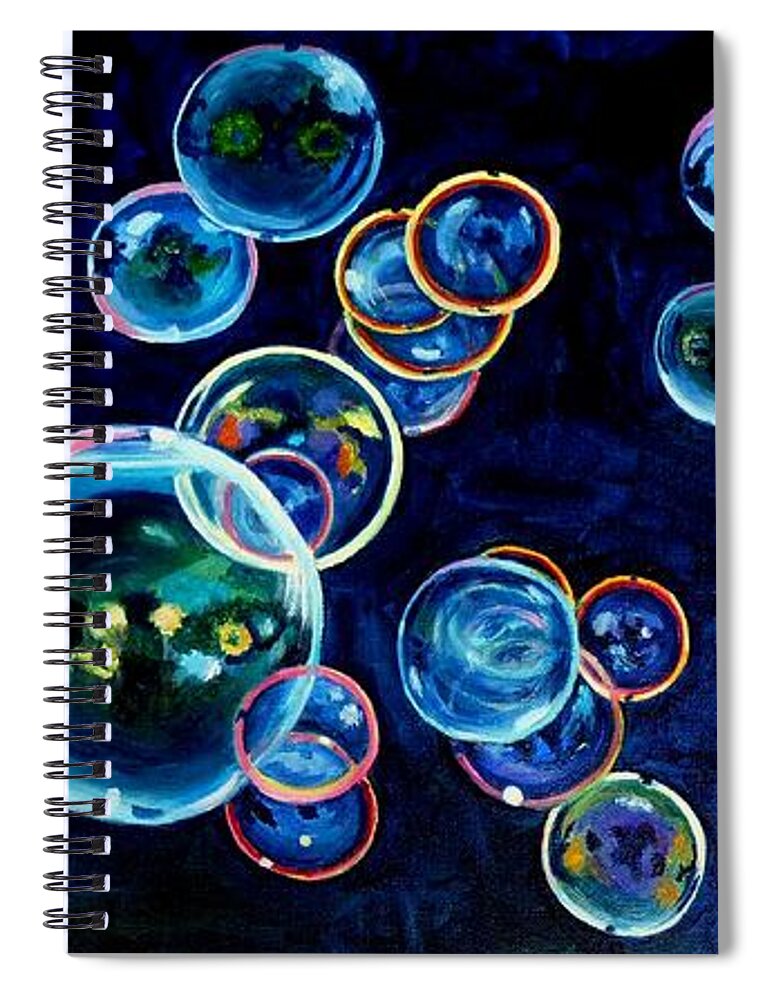 Bubbles Spiral Notebook featuring the painting Bubbles in Blue by Julie Brugh Riffey