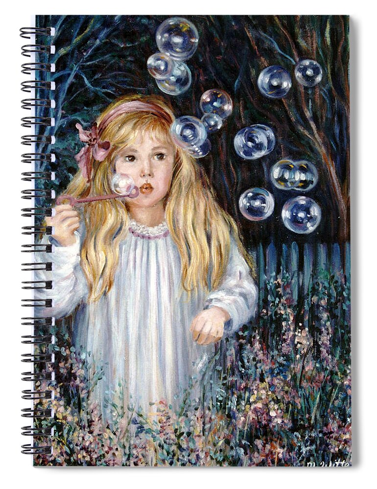 Children Spiral Notebook featuring the painting Bubbles by Marie Witte
