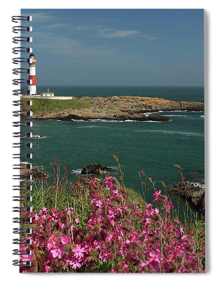 Boddam Lighthouse Spiral Notebook featuring the photograph Buchan Ness Lighthouse and Spring flowers by Maria Gaellman
