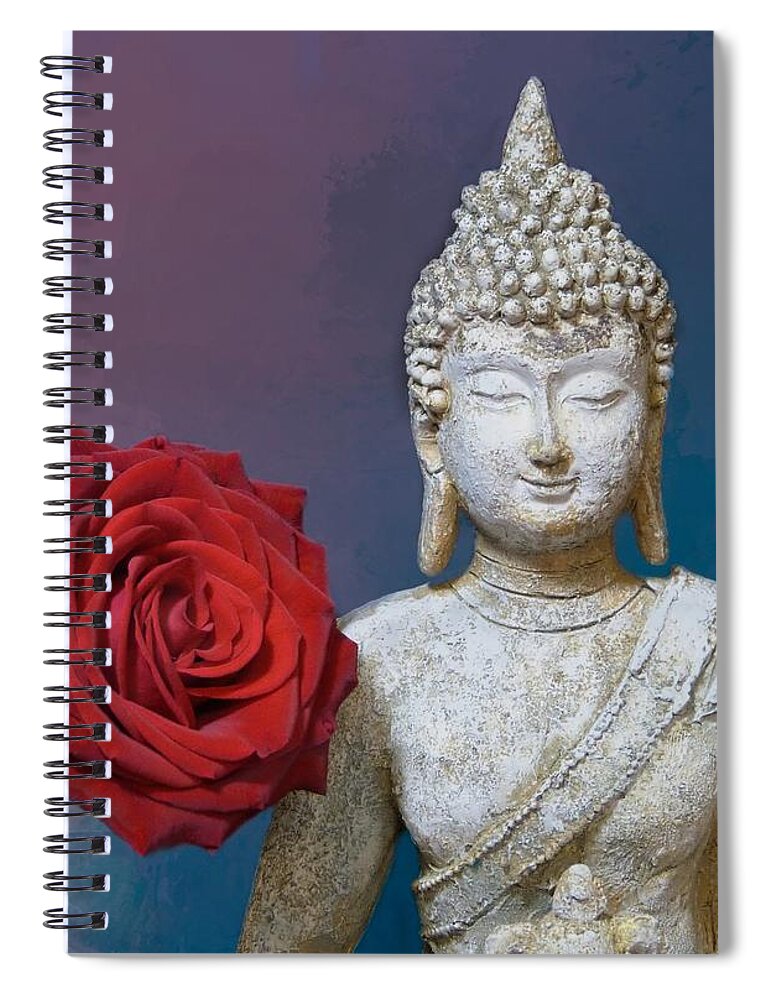 Buddha Spiral Notebook featuring the photograph Buddha and Rose by Pete Trenholm